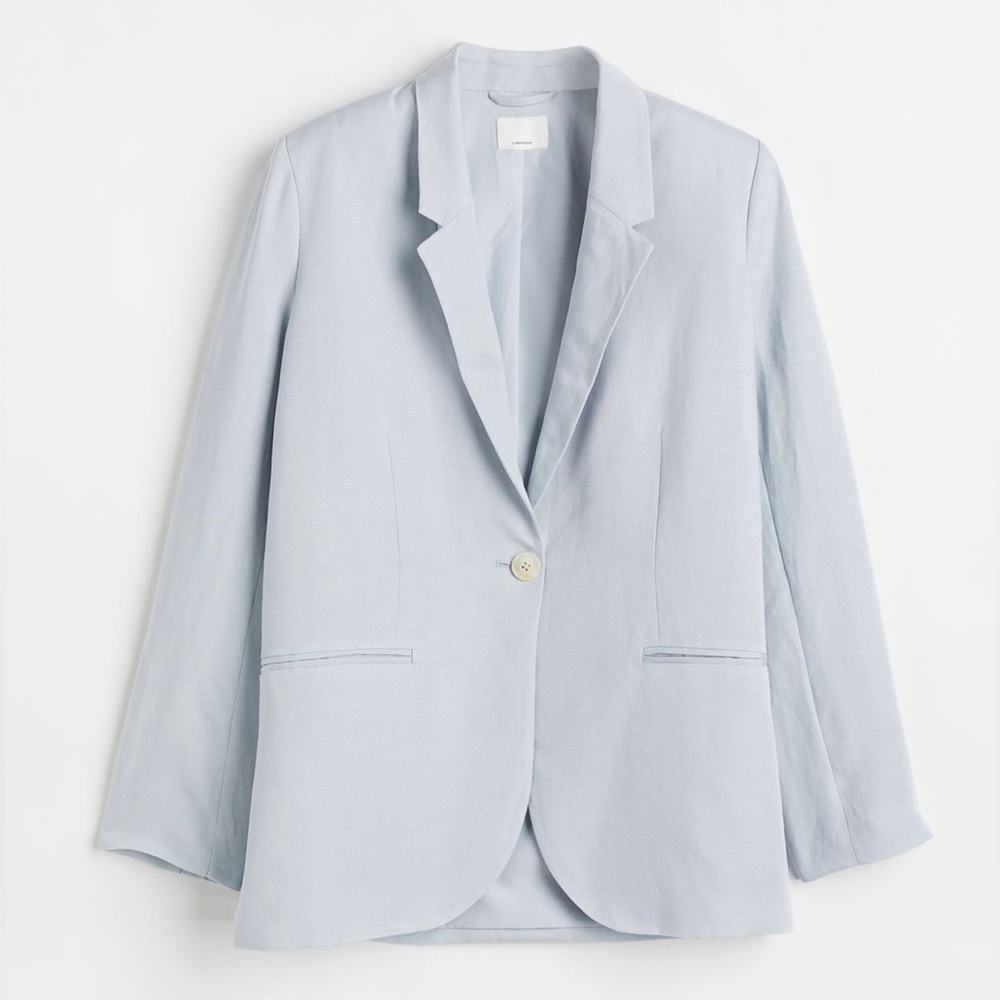 - Linen blend single breasted blazer jacket